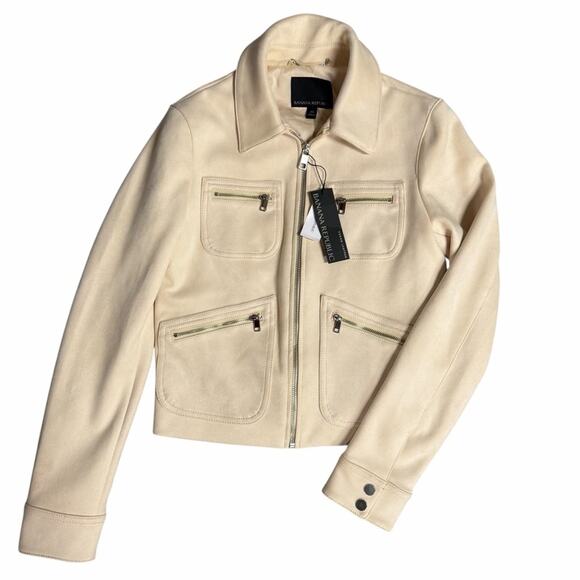 Banana Republic Jackets & Blazers - NEW Banana Republic Beige Zip-Up Vegan Suede Moto Jacket Size XS